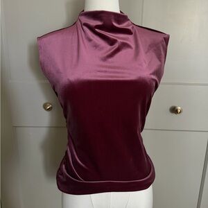Abercrombie Satin Mock Neck Ruched Top Burgundy NWOT Size Small